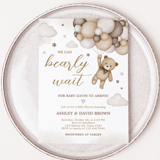 Invitation Baby shower de ballon d'ours Brown