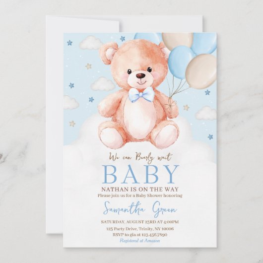 Invitation Baby shower de ballon d'ours Brown (Devant)