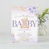 Invitation Baby shower de ballon d'ours pourpre (Debout devant)