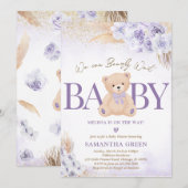 Invitation Baby shower de ballon d'ours pourpre (Devant / Derrière)