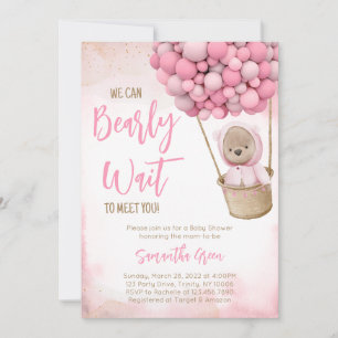 Invitation Baby shower de ballon d'ours rose