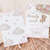 Invitation Baby shower de ballon d'ours rose
