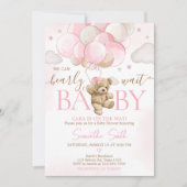 Invitation Baby shower de ballon d'ours rose Boho (Devant)