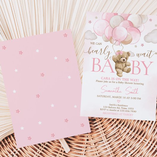 Invitation Baby shower de ballon d'ours rose Boho