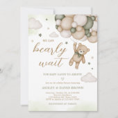 Invitation Baby shower de ballon d'ours vert (Devant)