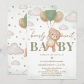 Invitation Baby shower de ballon d'ours vert (Devant / Derrière)