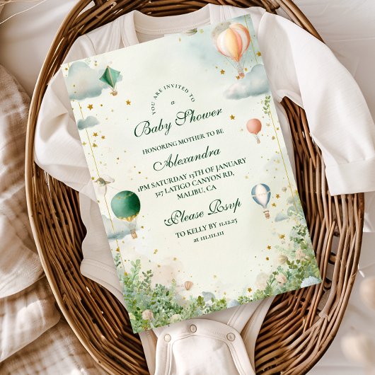 Invitation Baby shower de ballon Dreamy Watercolor