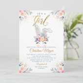 Invitation Baby shower de ballon floral mignon rosé d'or (Debout devant)