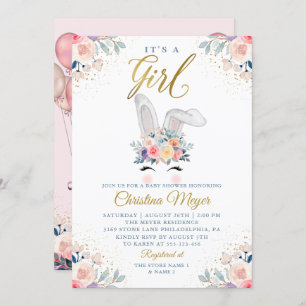 Invitation Baby shower de ballon floral mignon rosé d'or