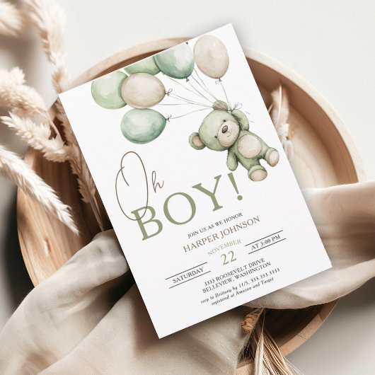 Invitation Baby shower de ballon Ours Garçon