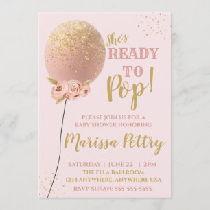 Invitation Baby shower de ballon prêt à sauter l'or rose