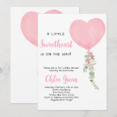 Invitation Baby shower de ballon rose coeur (Devant / Derrière)