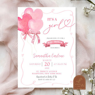 Invitation Baby shower de ballon rose coeur