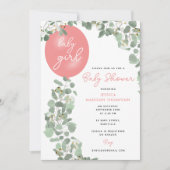 Invitation Baby shower de ballon rose Eucalyptus pour fille m (Devant)