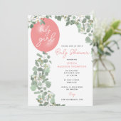Invitation Baby shower de ballon rose Eucalyptus pour fille m (Debout devant)