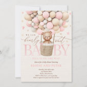 Invitation Baby shower de ballon rose Fille Teddy Ours (Devant)