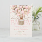 Invitation Baby shower de ballon rose Fille Teddy Ours (Debout devant)