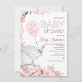 Invitation Baby shower de ballon rose fleuri Boho (Devant)