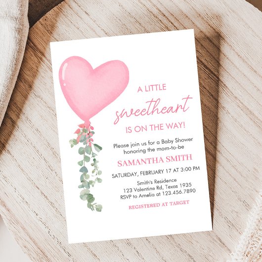 Invitation Baby shower de ballon rose Valentine