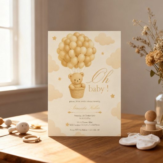 Invitation Baby shower de ballon Teddy Bear