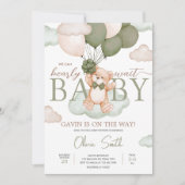 Invitation Baby shower de ballon vert bébé ours (Devant)
