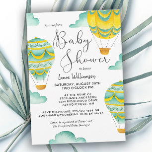 Invitation Baby shower de ballons à air chaud Jaune et Aqua