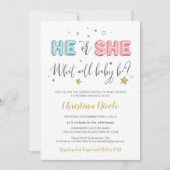 Invitation Baby shower de ballons à huile rose et bleu (Devant)