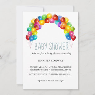 Invitation Baby shower de ballons arc-en-ciel personnalisés