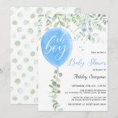 Invitation Baby shower de ballons bleu eucalyptus (Devant / Derrière)