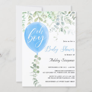 Invitation Baby shower de ballons bleu eucalyptus