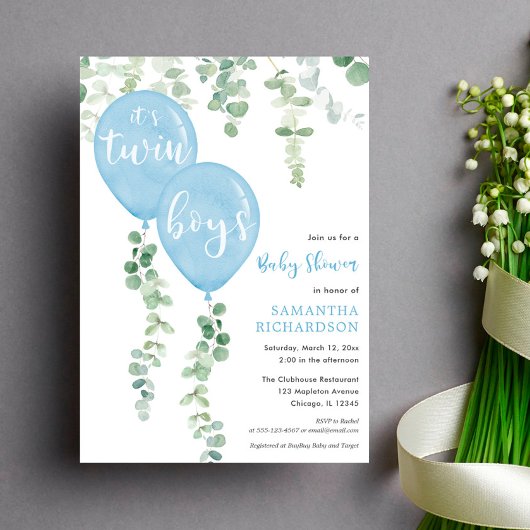 Invitation Baby shower de ballons bleu eucalyptus pour garçon