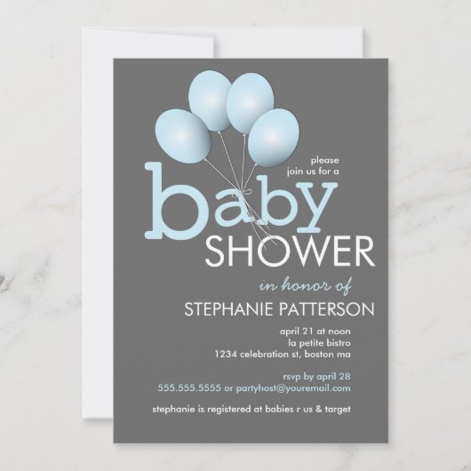 Invitation Baby shower de ballons bleu moderne (Devant)