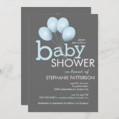 Invitation Baby shower de ballons bleu moderne (Devant / Derrière)