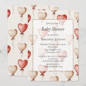 Invitation Baby shower de ballons de coeur à crème rouge (Devant / Derrière)