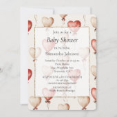 Invitation Baby shower de ballons de coeur à crème rouge (Devant)
