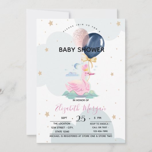 Invitation Baby shower de Ballons de cygne mignonne (Devant)