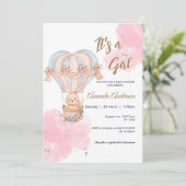 Invitation Baby shower de ballons de lapin rose (Debout devant)