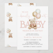 Invitation Baby shower de ballons d'ours en peluche rose (Devant / Derrière)