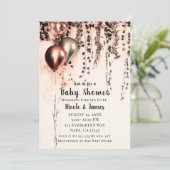 Invitation Baby shower de ballons métalliques rose Rose Gold  (Debout devant)