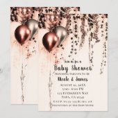 Invitation Baby shower de ballons métalliques rose Rose Gold  (Devant / Derrière)
