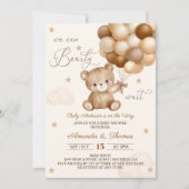Invitation Baby shower de ballons neutres Brown de l'ours en (Devant)
