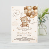 Invitation Baby shower de ballons neutres Brown de l'ours en (Debout devant)
