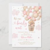 Invitation Baby shower de ballons pour ours en peluche rose f (Devant)