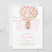Invitation Baby shower de ballons pour ours en peluche rose f (Devant)