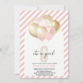 Invitation Baby shower de ballons rose et or (Devant)