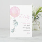 Invitation Baby shower de ballons rose fille (Debout devant)