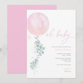 Invitation Baby shower de ballons rose fille (Devant / Derrière)