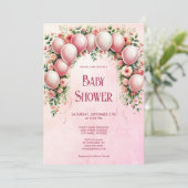 Invitation Baby shower de ballons roses (Debout devant)