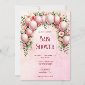 Invitation Baby shower de ballons roses