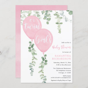 Invitation baby shower de ballons roses d'eucalyptus pour jeu